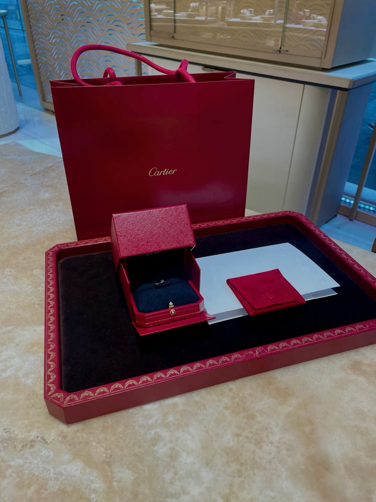 Cartier Presentation Display Tray Red Wood Large Size 39 × 26 cm Ref. AVB00020
