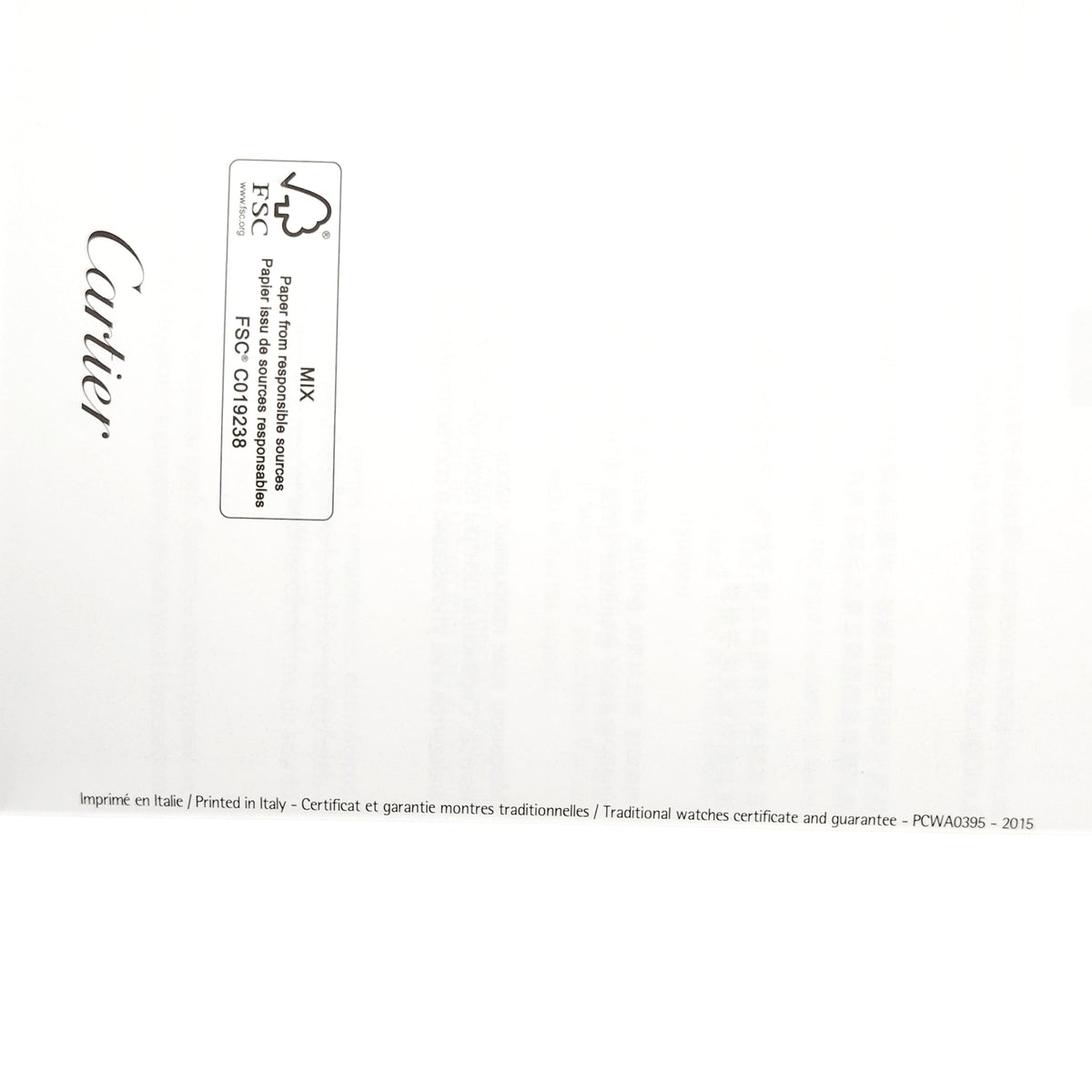 Authentic Cartier Watch Warranty Booklet & Manual (Pre-2019 Models) – Blank & Unused