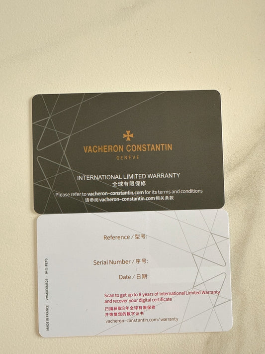 Authentic Vacheron Constantin  Warranty Certificate Card– Blank & Unused