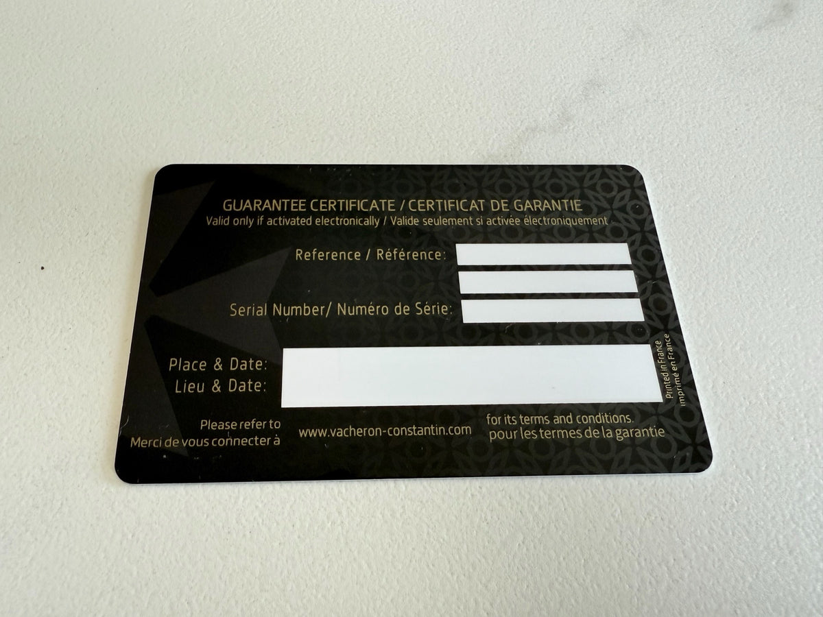 Authentic Vacheron Constantin  Warranty Certificate Card– Blank & Unused