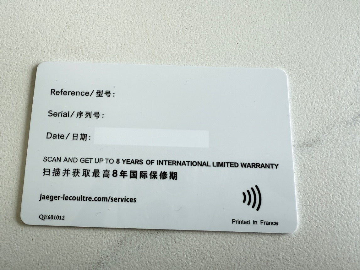 Authentic  Jaeger-LeCoultre  Warranty Certificate Card
