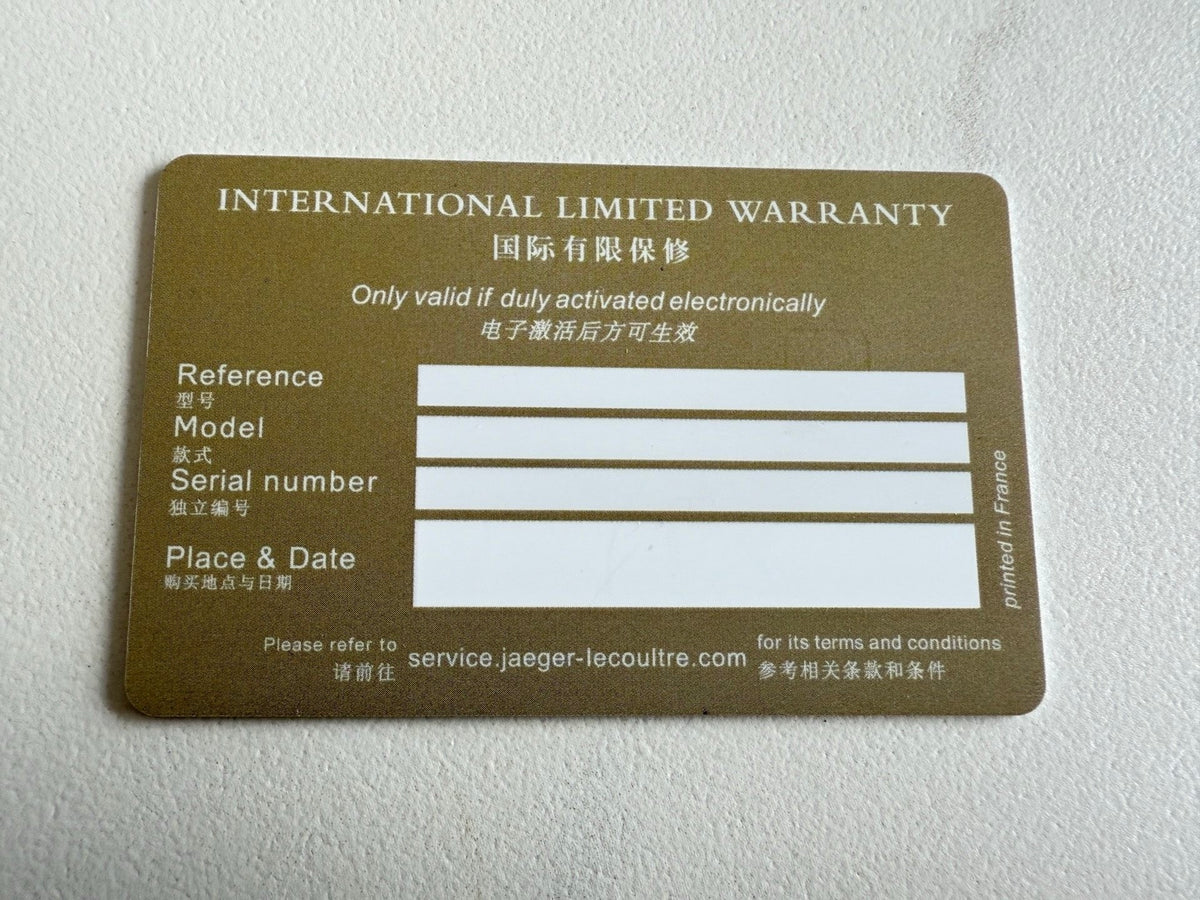 Authentic  Jaeger-LeCoultre  Warranty Certificate Card Free Printing