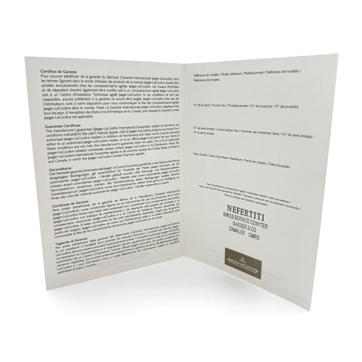 Authentic Vintage Jaeger-LeCoultre Watch Paper Warranty Certificate