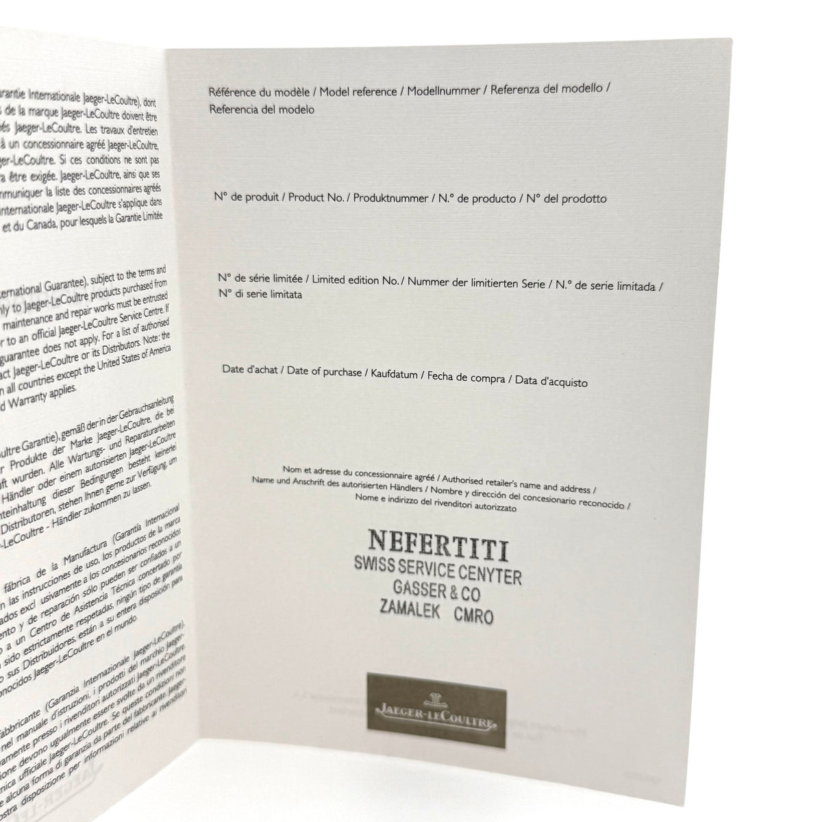 Authentic Vintage Jaeger-LeCoultre Watch Paper Warranty Certificate