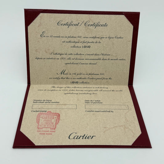 Cartier Love Certificate Brand New