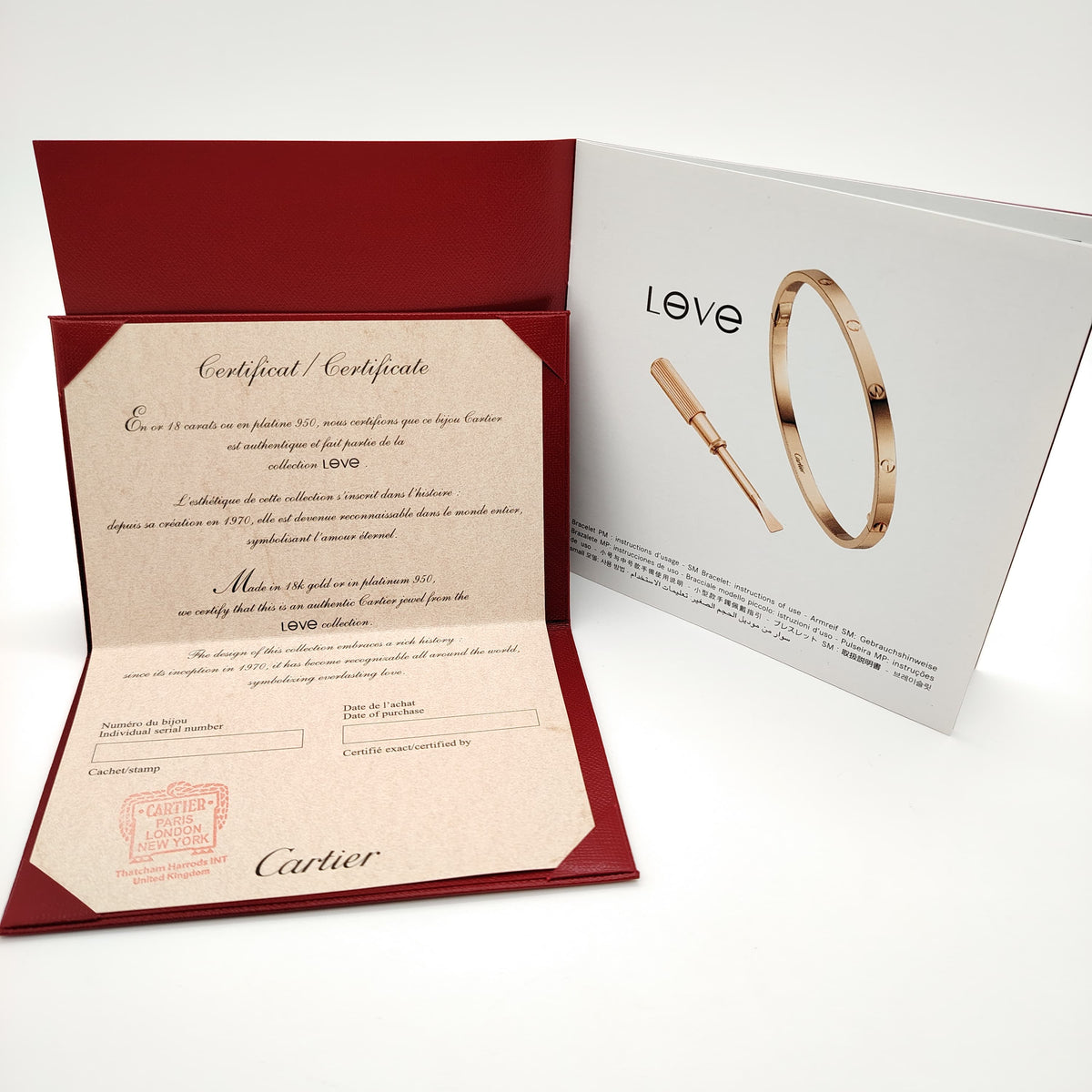 Cartier Love Certificate Brand New